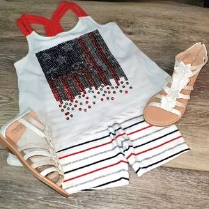 🇺🇲🇺🇲Girls Cynthia Rowley braided strap red,white,blue tank and shorts Sz 4